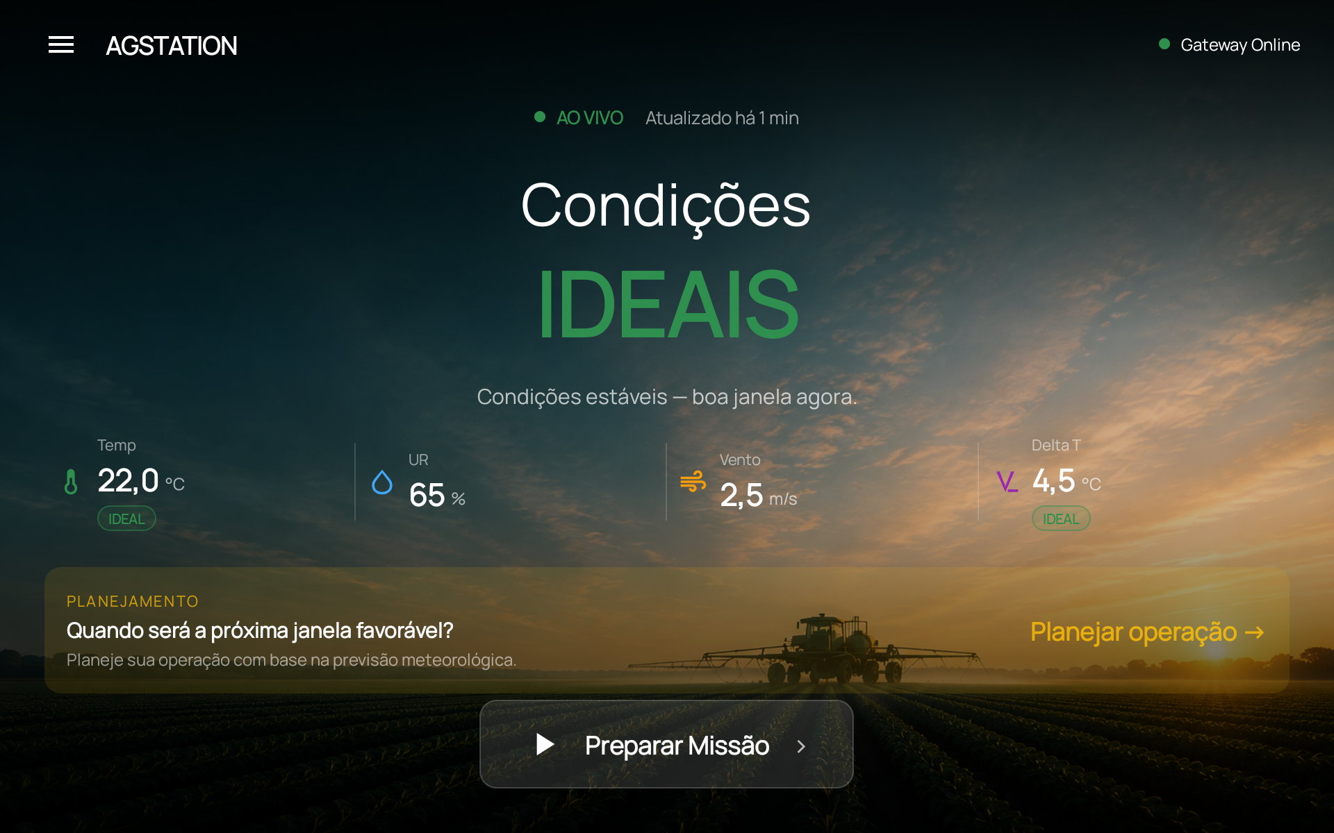 Tela inicial do Ag-Station com veredicto PODE APLICAR